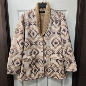 Lucky & Blessed Southwestern Aztec Sherpa Lined Boutique Jacket 2X